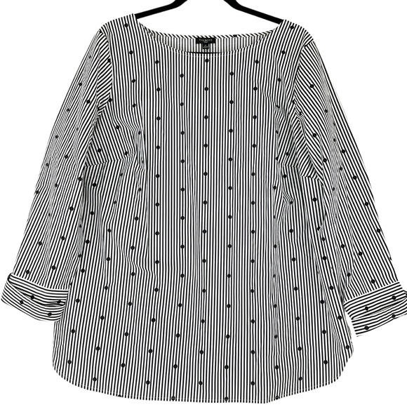 Talbots Tops - Talbots Black White Striped Dot Blouse Sz 1X Top